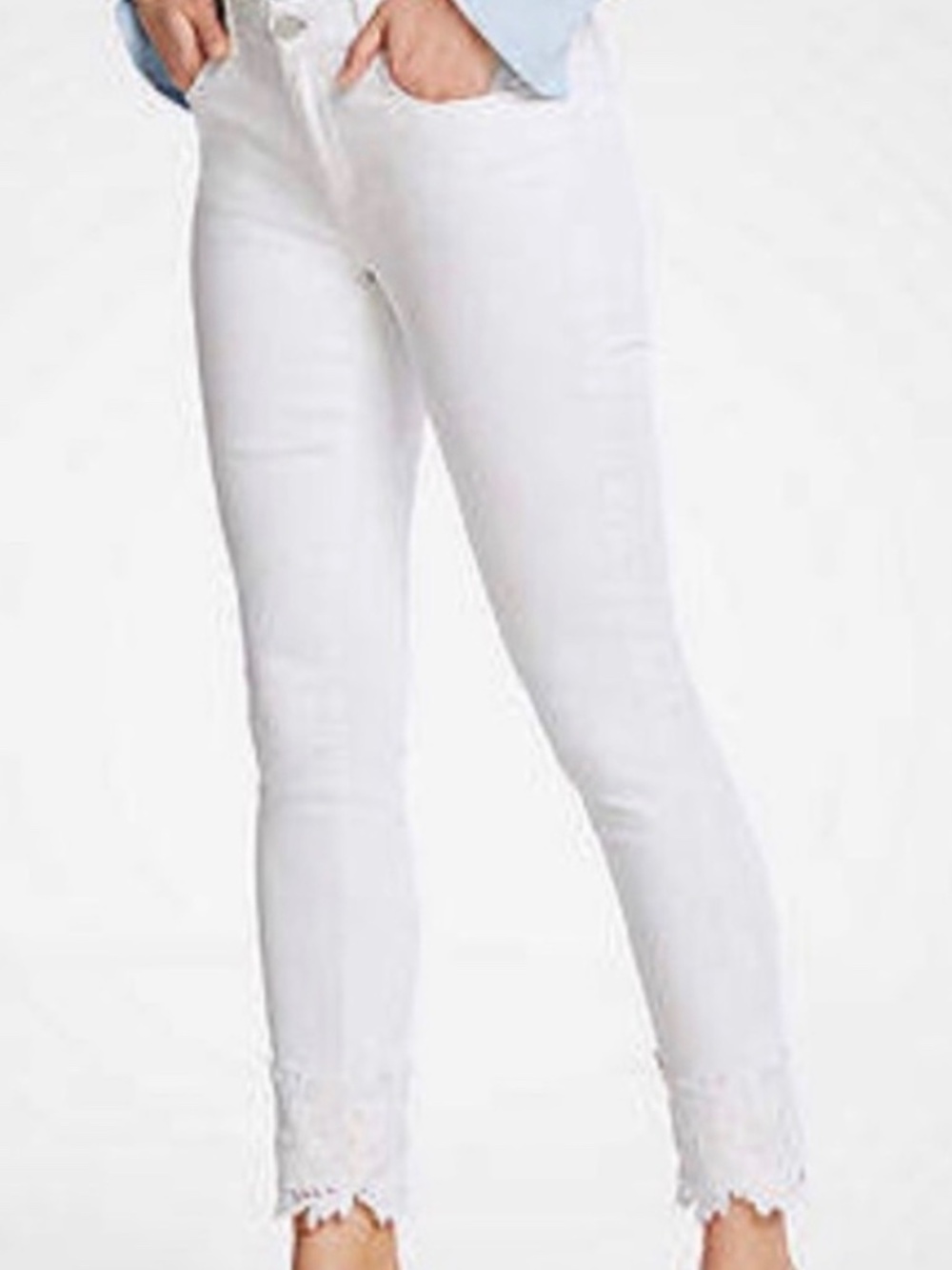 Ann Taylor White Denim Skinny Jeans Lace Trim Ankle Size 4